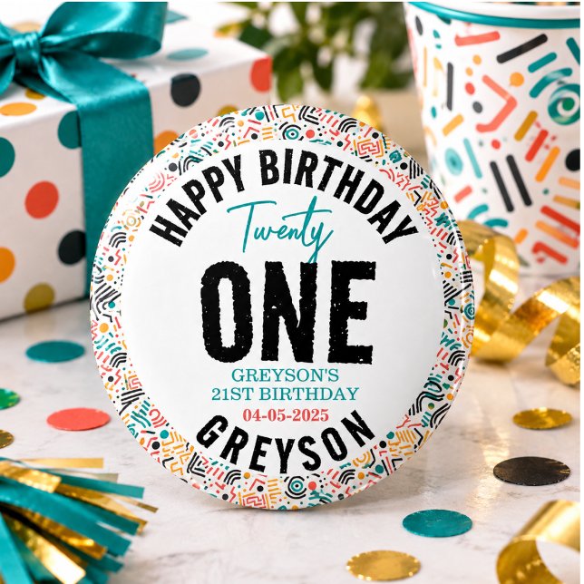 Einundzwanzig | Farbige geometrische 21. Geburtsta Button (Twenty one | Colorful Geometric 21st Birthday Button)