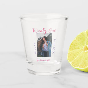 einundzwanzig Foto Geburtstag pink lila Mädchen Ju Schnapsglas