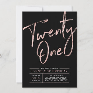 einundzwanzig | Rose Gold & Black 21. Geburtstag P Einladung