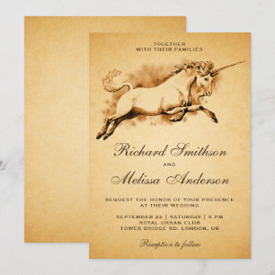 Einvadung zur Hochzeit mit Vintage-Mythen-Einhorn Einladung