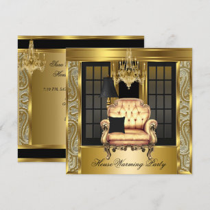 Einweihungsparty Damaszener Kronleuchter Gold Stuh Einladung