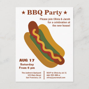 Einweihungsparty im Vintage BBQ Hot Dog Stil Einladung