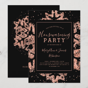 Einweihungsparty Winter Glitter Rosen Gold Einladung