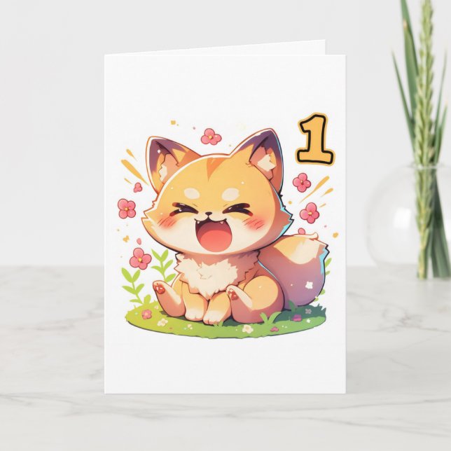 Einzahl Anime Fuchs Feiertagskarte (Vorderseite)