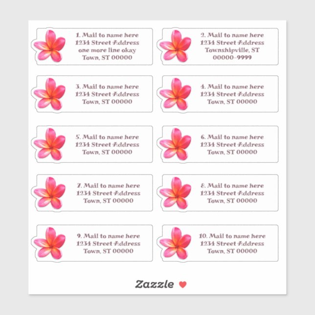Einzeladressen Plumeria Blume Aufkleber (Blatt)