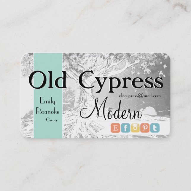 Einzelhandelsgeschäft mit alten Tree Social Media  Visitenkarte (Vorderseite)