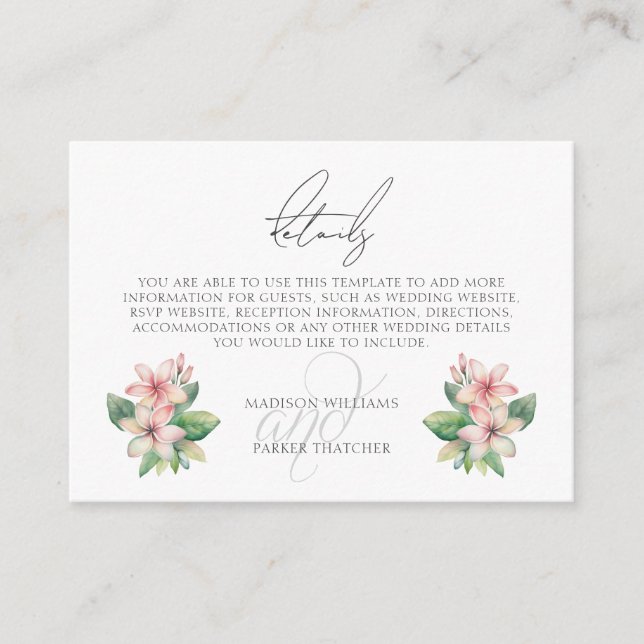 Einzelheiten zu den Hochzeiten am tropischen Stran Begleitkarte (Vorderseite)