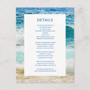 Einzelheiten zu den Hochzeiten am tropischen Stran Begleitkarte
