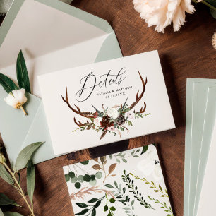 Einzelheiten zu rustikalem Blattwerk, Blumen und J Save The Date