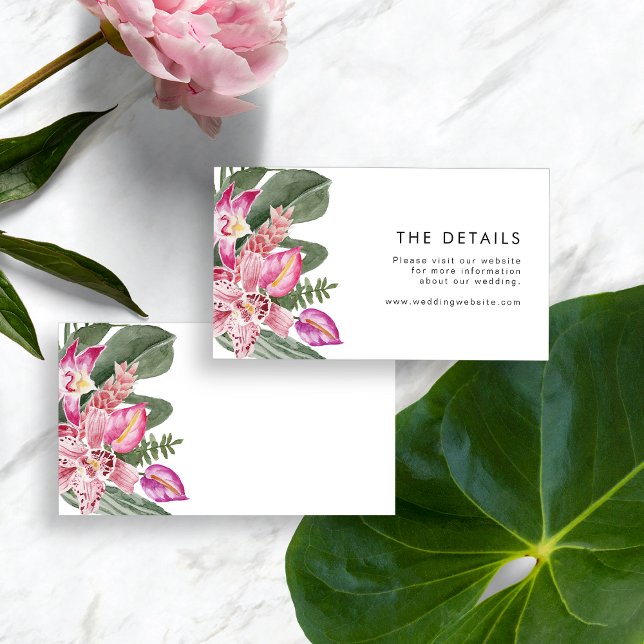 Einzelheiten zu tropischen Hochzeiten Begleitkarte (Tropical Floral Wedding Details Enclosure Card by Painted Paperie
)