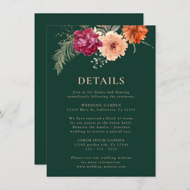 Einzelheiten zur Hochzeit im Grün der Wasserfarben Begleitkarte (Vorne/Hinten)