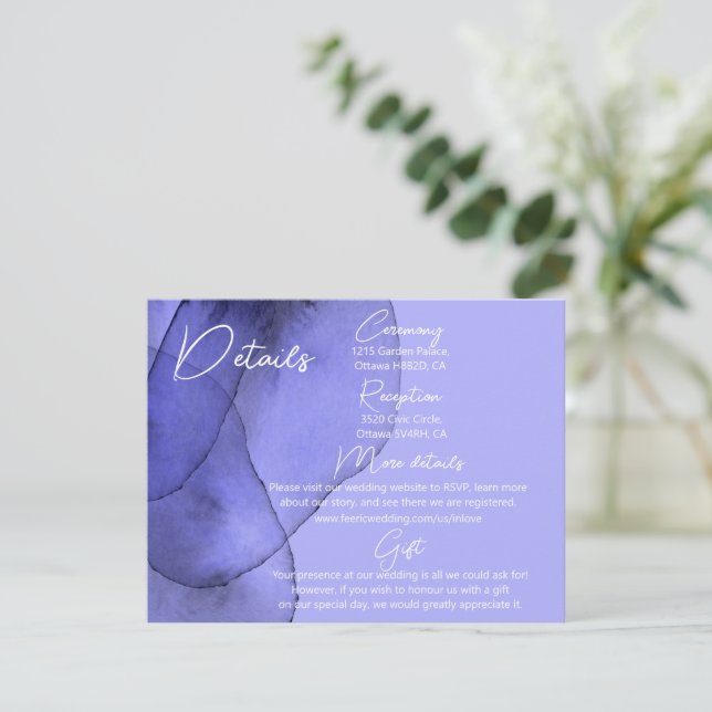 Einzelheiten zur Hochzeit von Blauviolett-Lavendel Begleitkarte (Stehend Vorderseite)