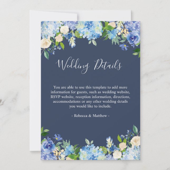 Einzelheiten zur Hochzeit von Navy Blue Hydrangeas (Vorderseite)