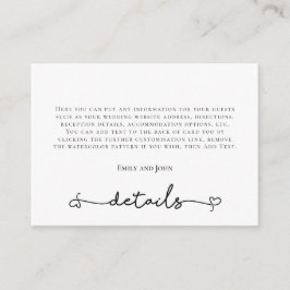 Einzelheiten zur Hochzeitsfeier Begleitkarte