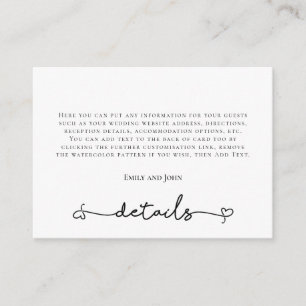 Einzelheiten zur Hochzeitsfeier Begleitkarte