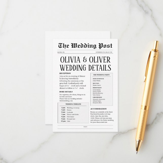 Einzelheiten zur Retro-Zeitung Begleitkarte (Vorderseite/Rückseite Beispiel)