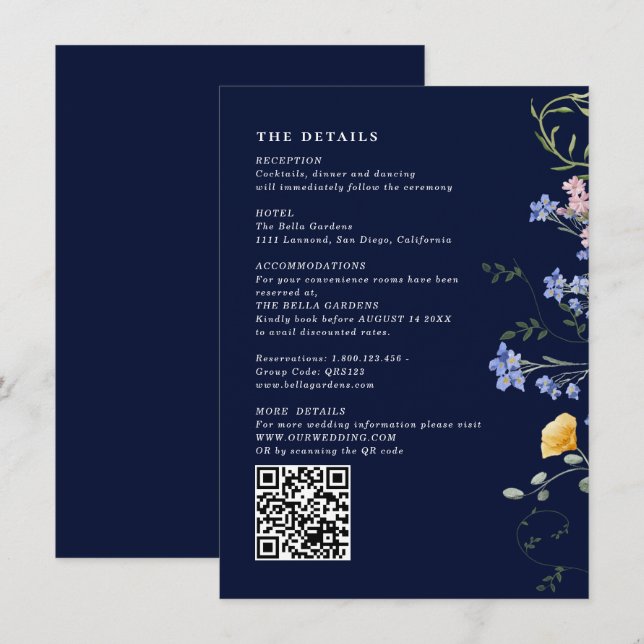 Einzelheiten zur Wildblume von Aquarellfarben und  Begleitkarte (Vorne/Hinten)