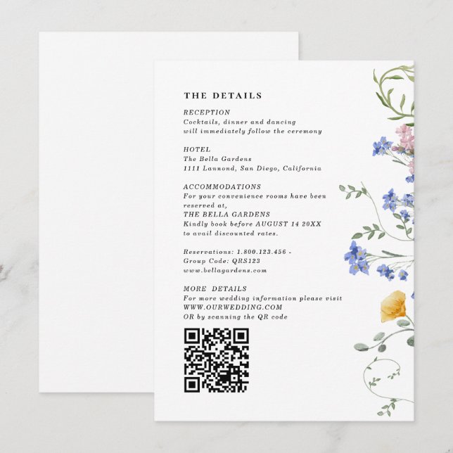 Einzelheiten zur Wildblume von Aquarellfarben und  Begleitkarte (Vorne/Hinten)