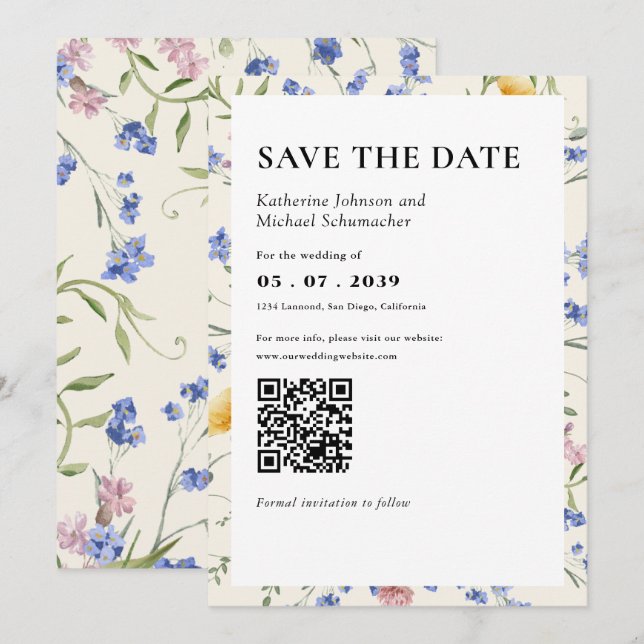Einzelheiten zur Wildblume von Aquarellfarben und  Save The Date (Vorne/Hinten)