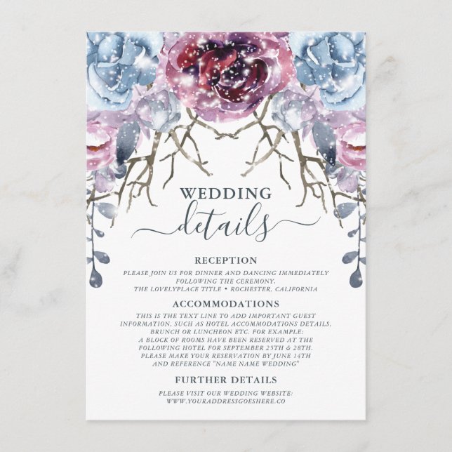 Einzelheiten zur Winterhochzeit Begleitkarte (Vorderseite)