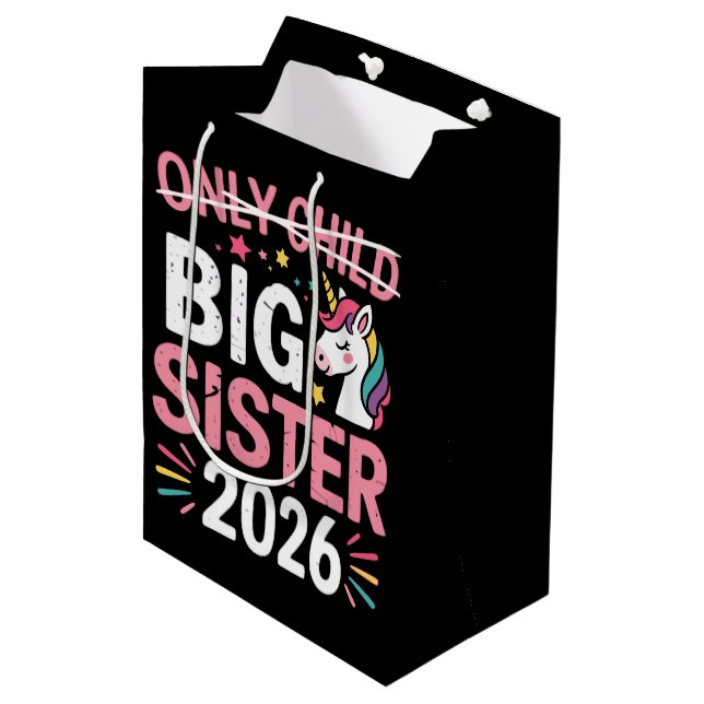 Einzelkind durchgestrichen große Schwester 2026 Sc Mittlere Geschenktüte (Vorderseite Schrägansicht)