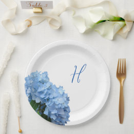 Einzelne anfängliche blaue Blumenhochzeit Pappteller