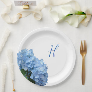 Einzelne anfängliche blaue Blumenhochzeit Pappteller