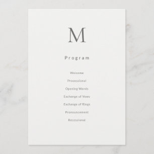 Einzelne anfängliche zivile Hochzeitsprogrammkarte Programm
