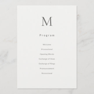 Einzelne anfängliche zivile Hochzeitsprogrammkarte Programm