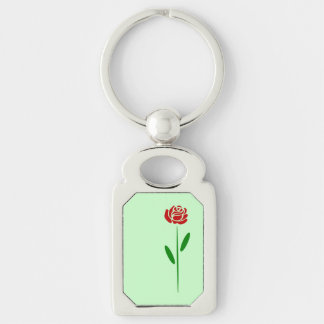 Einzelne Art Deco rote Rose mit grünen Blättern un Schlüsselanhänger