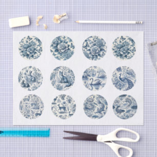 Einzelne Blaue Chinoiserie-Inspirierte Decoupage Seidenpapier