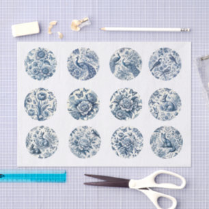 Einzelne Blaue Chinoiserie-inspirierte Decoupage Seidenpapier