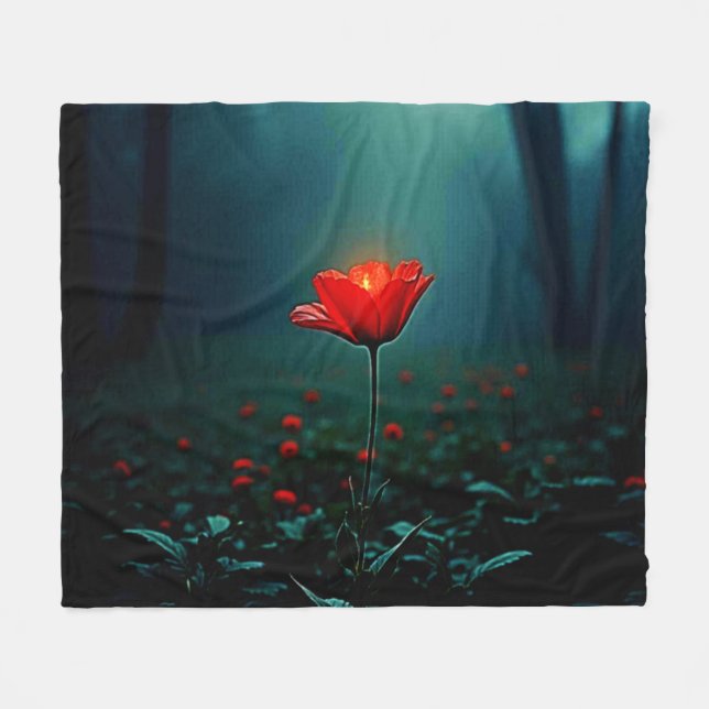 Einzelne leuchtend rote Blumenkunst Fleecedecke (Vorderseite (Horizontal))