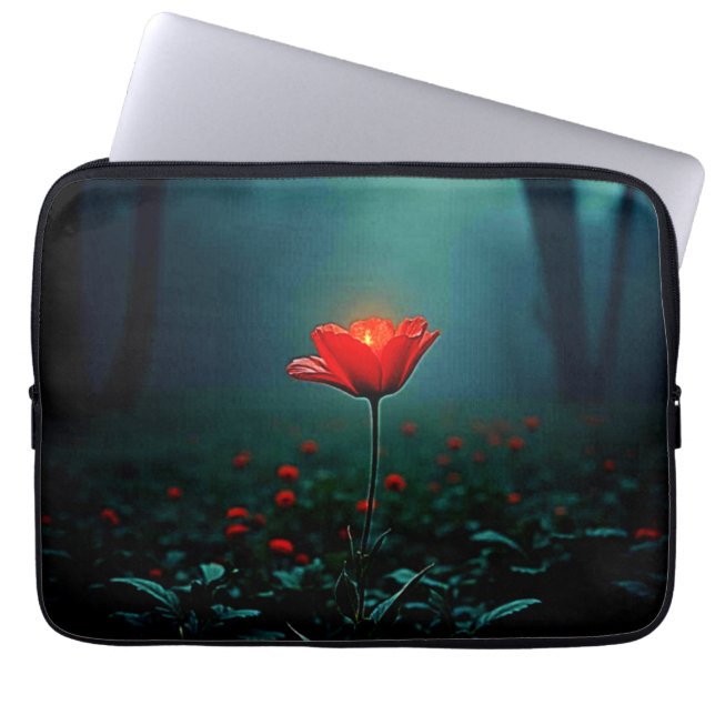 Einzelne leuchtend rote Blumenkunst Laptopschutzhülle (Vorderseite)