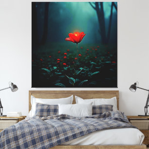 Einzelne leuchtend rote Blumenkunst Leinwanddruck