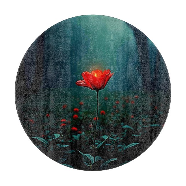 Einzelne leuchtend rote Blumenkunst Schneidebrett (Vorderseite)
