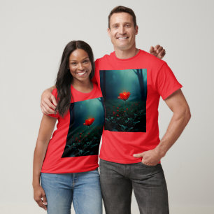 Einzelne leuchtend rote Blumenkunst T-Shirt