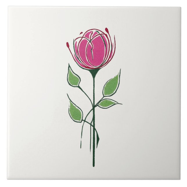 Einzelne rosa Glasgow-Rose Fliese (Vorderseite)