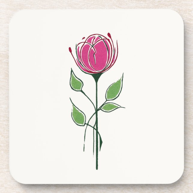 Einzelne rosa Glasgow-Rose Getränkeuntersetzer (Vorderseite)