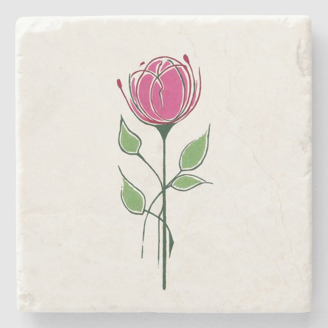 Einzelne rosa Glasgow-Rose Steinuntersetzer (Vorderseite)