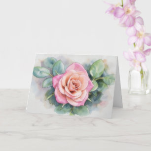 Einzelne rosa Rosenblüten-Kunst-Notizkarte Karte