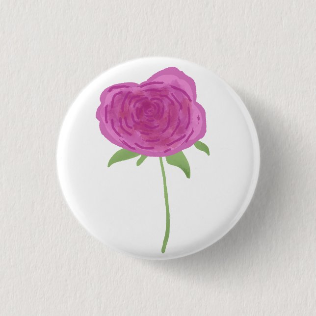 Einzelne rosa Wasserfarben-Rose Button (Vorderseite)