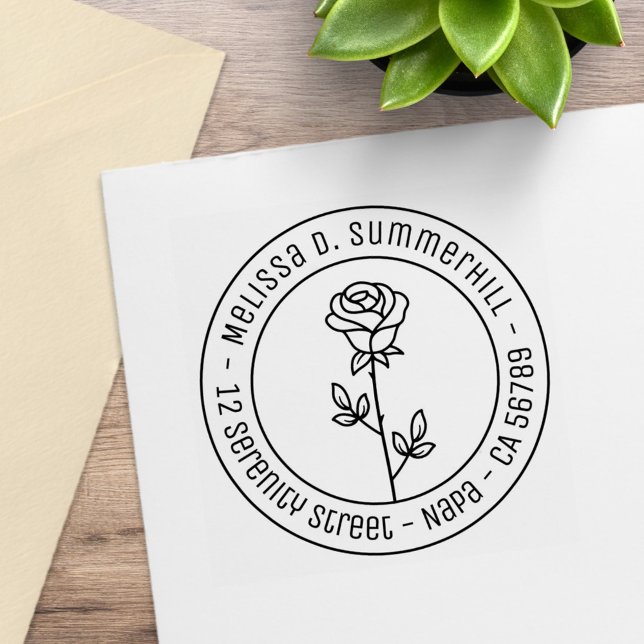 Einzelne Rose Runde Adresse Gummistempel (Von Creator hochgeladen)