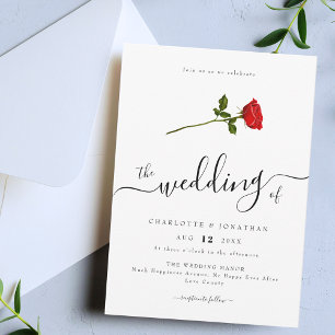 Einzelne Rote Rose Elegante Schrift Minimalistisch Einladung