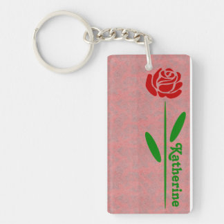 Einzelne rote Rose grüner Stiel Blätter Name anpas Schlüsselanhänger
