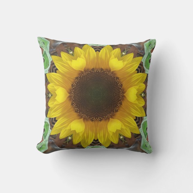 Einzelne Sonnenblume mit Minzblättern Kissen (Vorderseite)