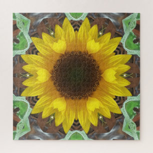 Einzelne Sonnenblume mit Minzblättern Puzzle