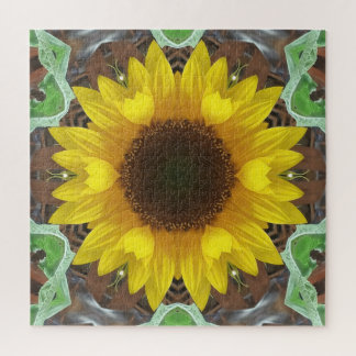 Einzelne Sonnenblume mit Minzblättern Puzzle