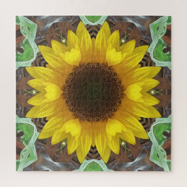 Einzelne Sonnenblume mit Minzblättern Puzzle (Vertikal)