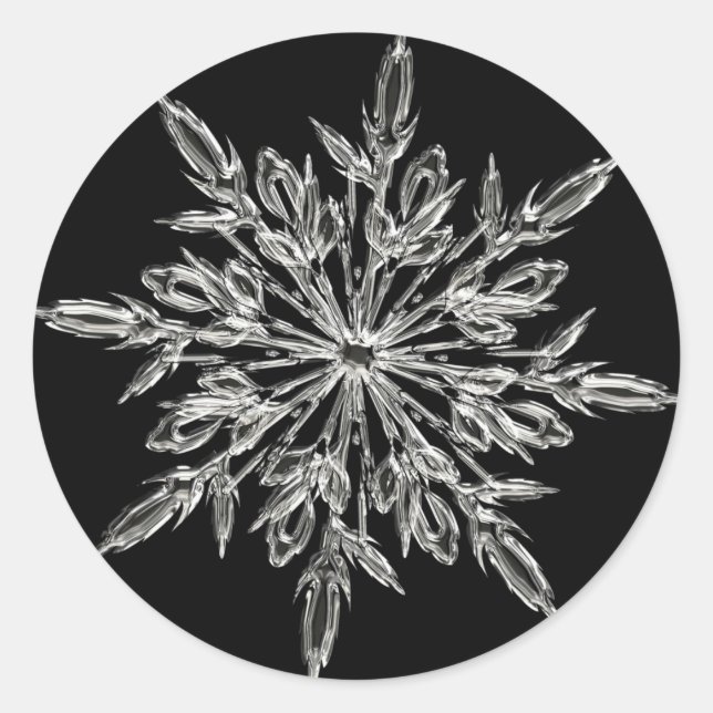 Einzelner Eiskristall auf Schwarz Runder Aufkleber (Vorderseite)